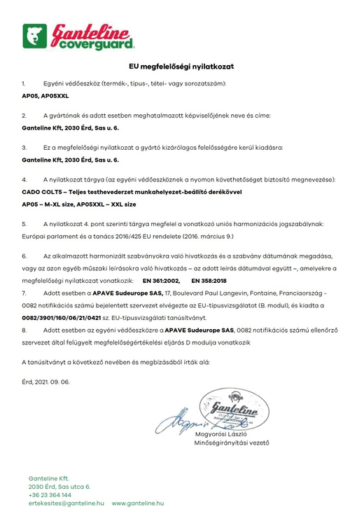 Ham de siguranță cu centură COVERGUARD CADO COLT5