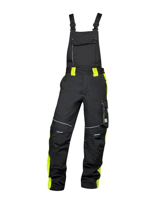 Pantaloni de lucru cu pieptar ARDON®NEON – Negru-galben