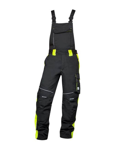 Pantaloni de lucru cu pieptar ARDON®NEON – Negru-galben