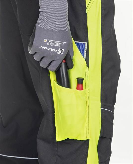 Pantaloni de lucru cu pieptar ARDON®NEON – Negru-galben – imaginea 5