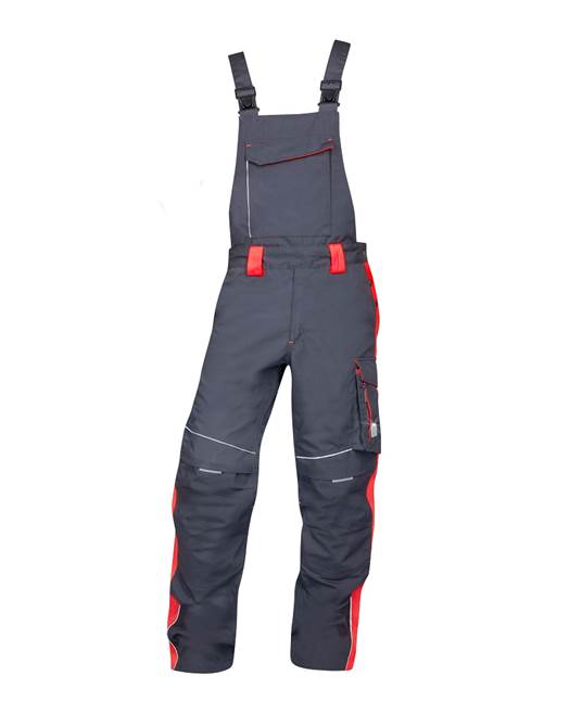 Pantaloni de lucru cu pieptar ARDON®NEON – Gri-roșu