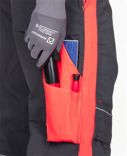 Pantaloni de lucru cu pieptar ARDON®NEON – Gri-roșu – imaginea 5