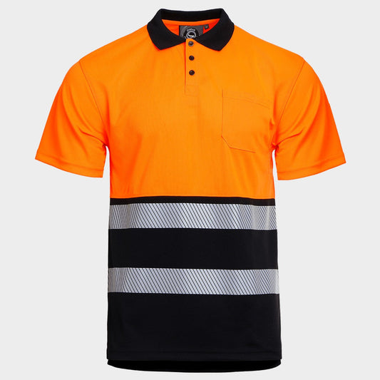 Polo tricou reflectorizant STENSO PRISMA HV PORTOCALIU/NEGRU