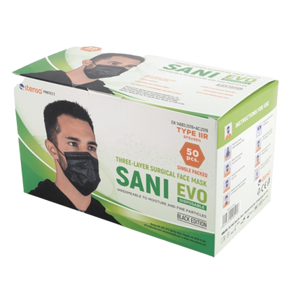 Mască medicală STENSO SANI EVO NEAGRĂ - TYPE IIR - 50 buc
