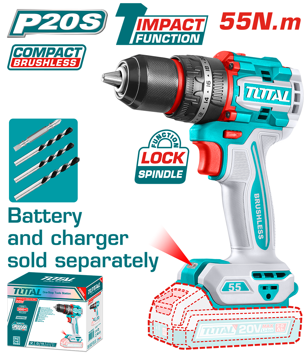 TOTAL - MASINA DE GAURIT CU PERCUTIE - 20V - 55N.m MOTOR FARA PERII (NU INCLUDE ACUMULATOR)