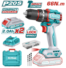 TOTAL - MASINA DE GAURIT CU PERCUTIE - 20V - 2AH - MOTOR FARA PERII (INCLUDE 2 ACUMULATORI, 1 INCARC