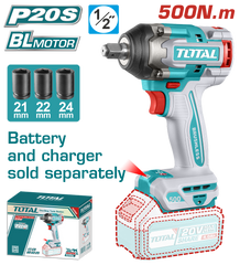 TOTAL - MASINA DE INSURUBAT CU IMPACT - 20V - MOTOR FARA PERII (NU INCLUDE ACUMULATOR) 1/2''