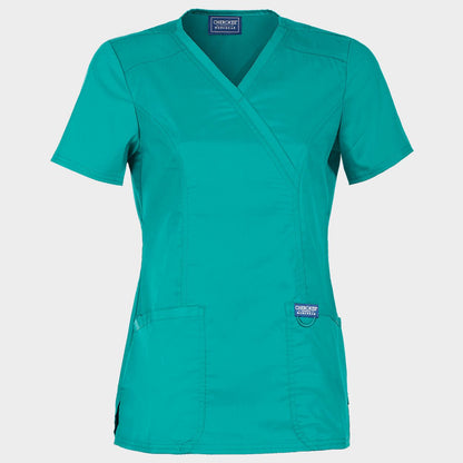 Tunică medicală de damă CHEROKEE WRAP DESCHIS CARIBBEAN BLUE WWE610