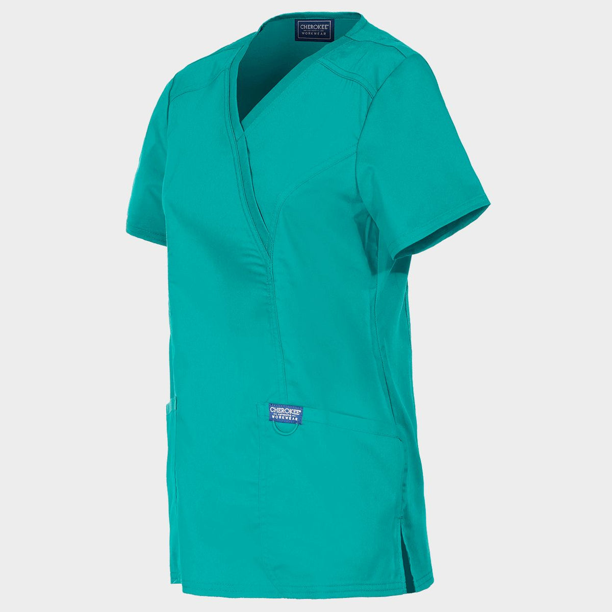 Tunică medicală de damă CHEROKEE WRAP DESCHIS CARIBBEAN BLUE WWE610