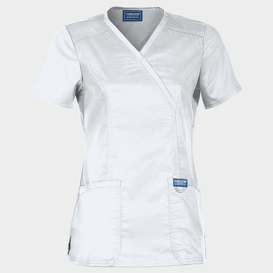 Tunică medicală de damă CHEROKEE WRAP ALB WWE610