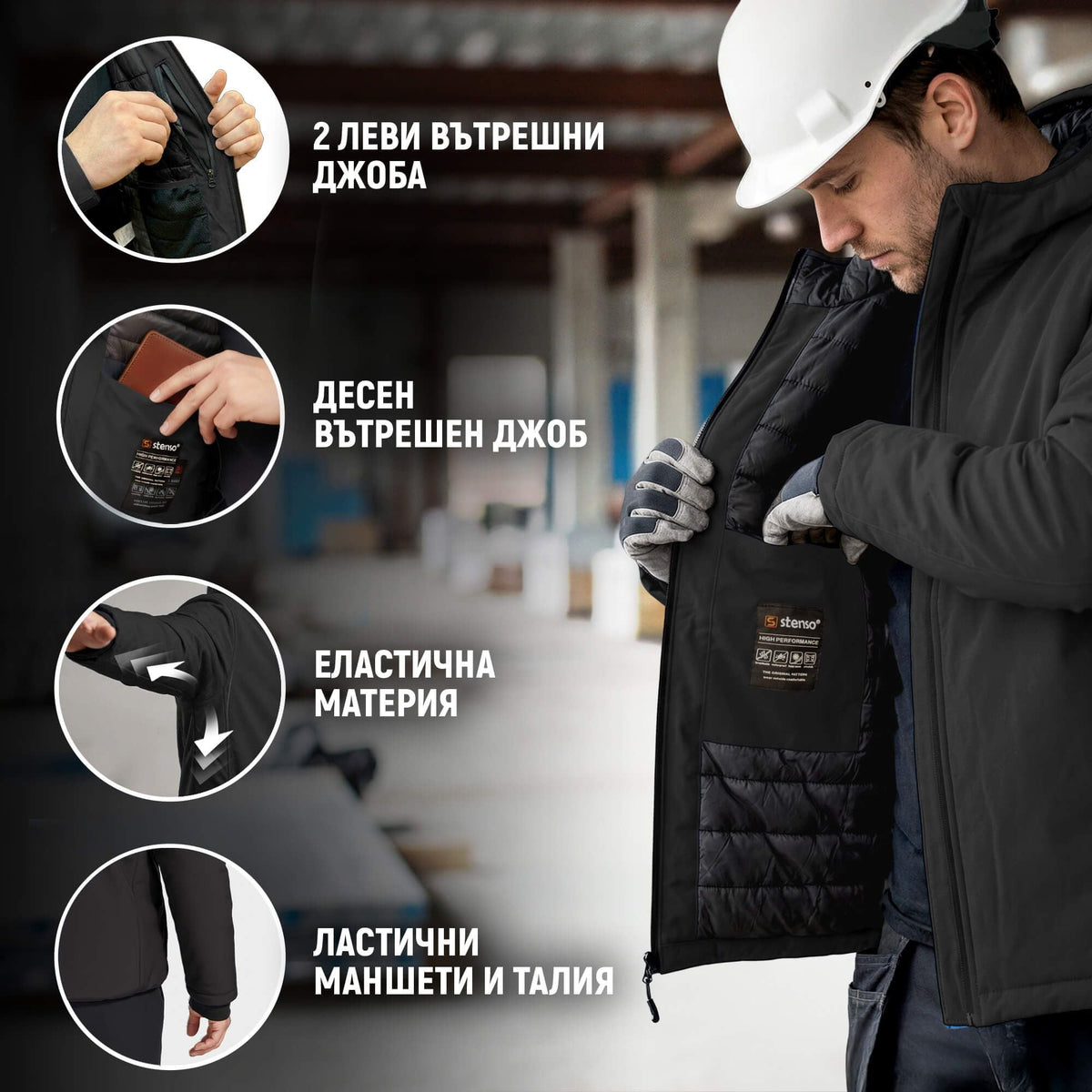 Jachetă de lucru STENSO REEF PAD SOFTSHELL BLACK