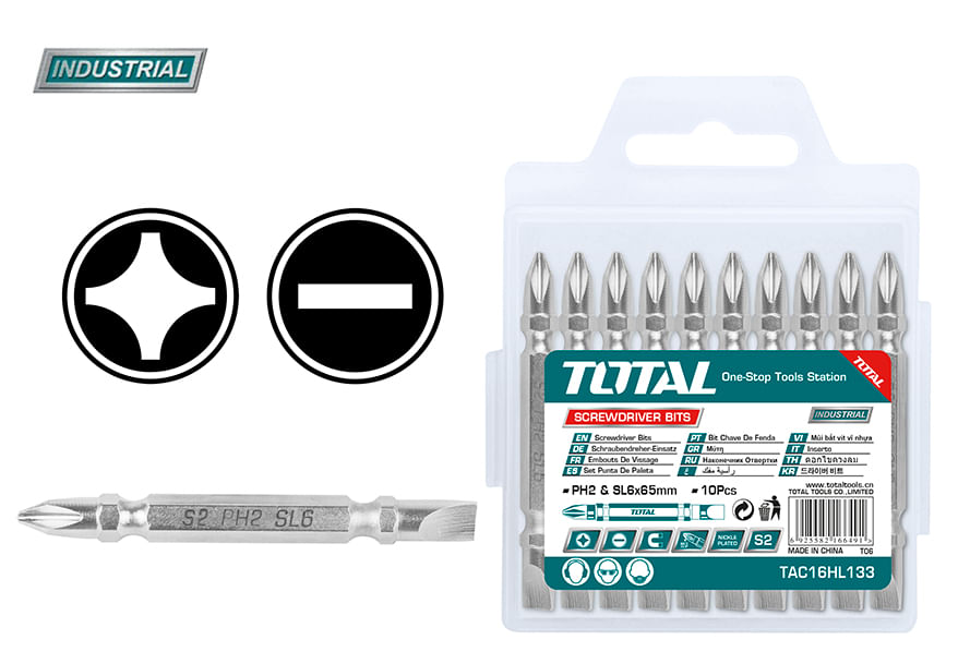 TOTAL - BIT - PH2 + SL6.0*1.0/ 65MM/ 10 BUC/SET (INDUSTRIAL)