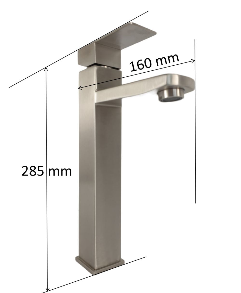 Baterie lavoar MIXXUS KUB-001-HIGH din otel inoxidabil, Monocomanda, Racorduri incluse